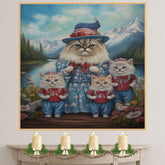 Persian Cat Family Dressed in Patriotic Outfits by a Lake with Mountains in the Background for Independence Day on Ready to Hang 1.5" Thick Canvas Wrap, Floating Framed Canvas, Flat Rolled Canvas
